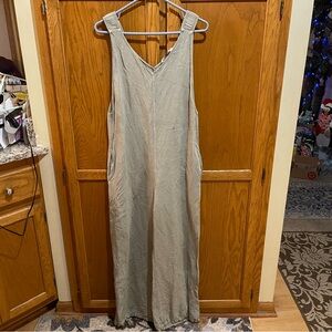 Zara Light Olive Linen Blend Jumpsuit